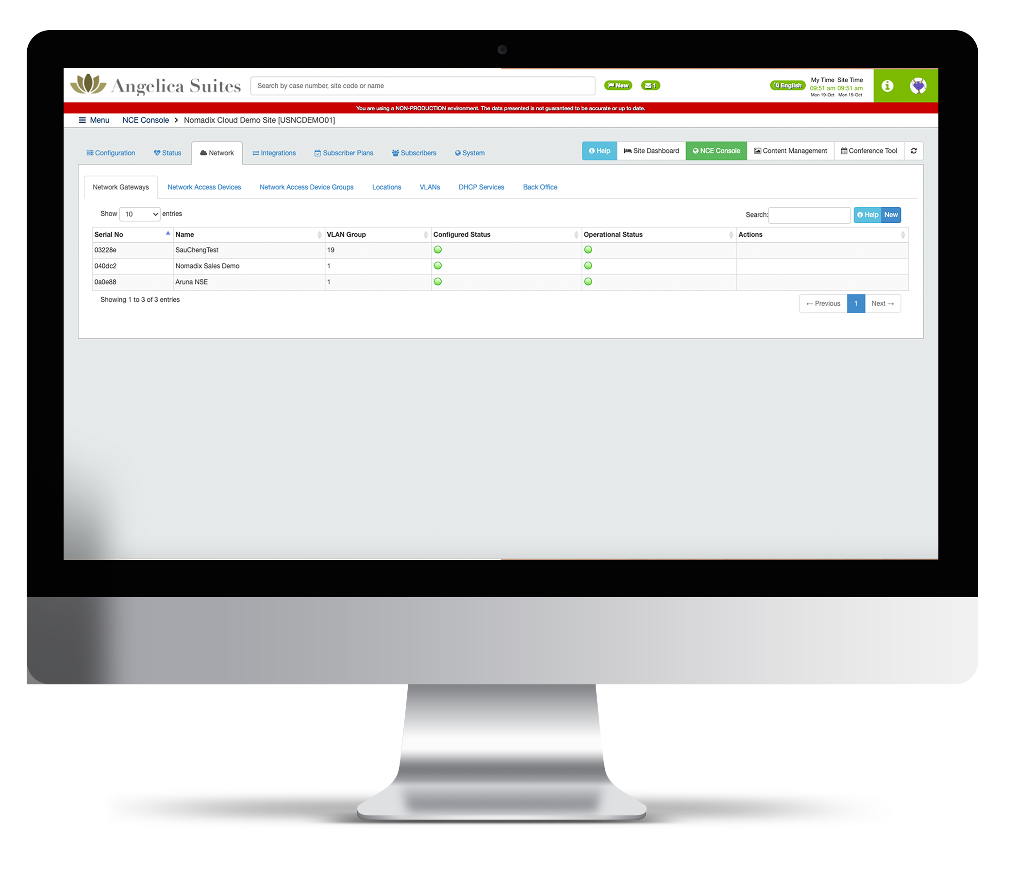 computer screen with nomadix hotel portal network